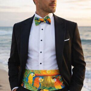 Parrot Print Cummerbund and Bow Tie Set – Tropical Formal Wear